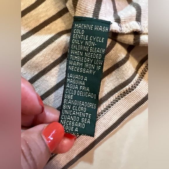 LAUREN RALPH LAUREN SWEATER TOP 3/4 SLEEVE‎ BEIGE WITH STRIPES OLIVE GREEN L - Picture 13 of 16